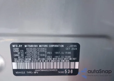 2025 Mitsubishi Eclipse Cross Black Edition S-Awc/Se S-Awc/Sel z USA, uszkodzony, nr VIN JA4ATWAA9SZ004823